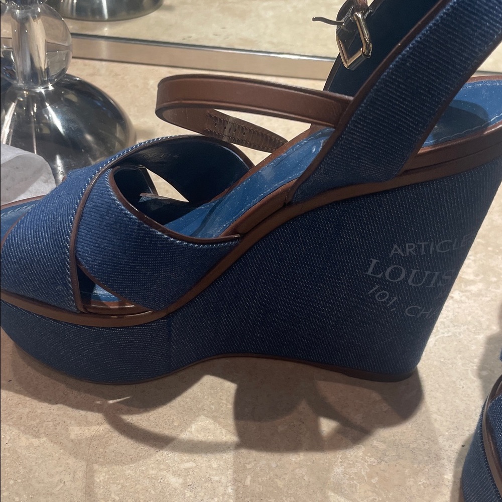 Louis Vuitton Blue and Brown Platform Sandals
